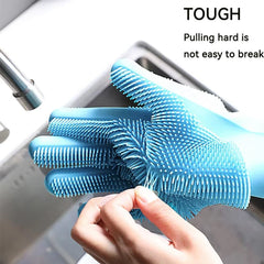 Magic Silicone Dish washing Gloves – Reusable Rubber Cleaning Gloves with Built-In Scrubber for Kitchen